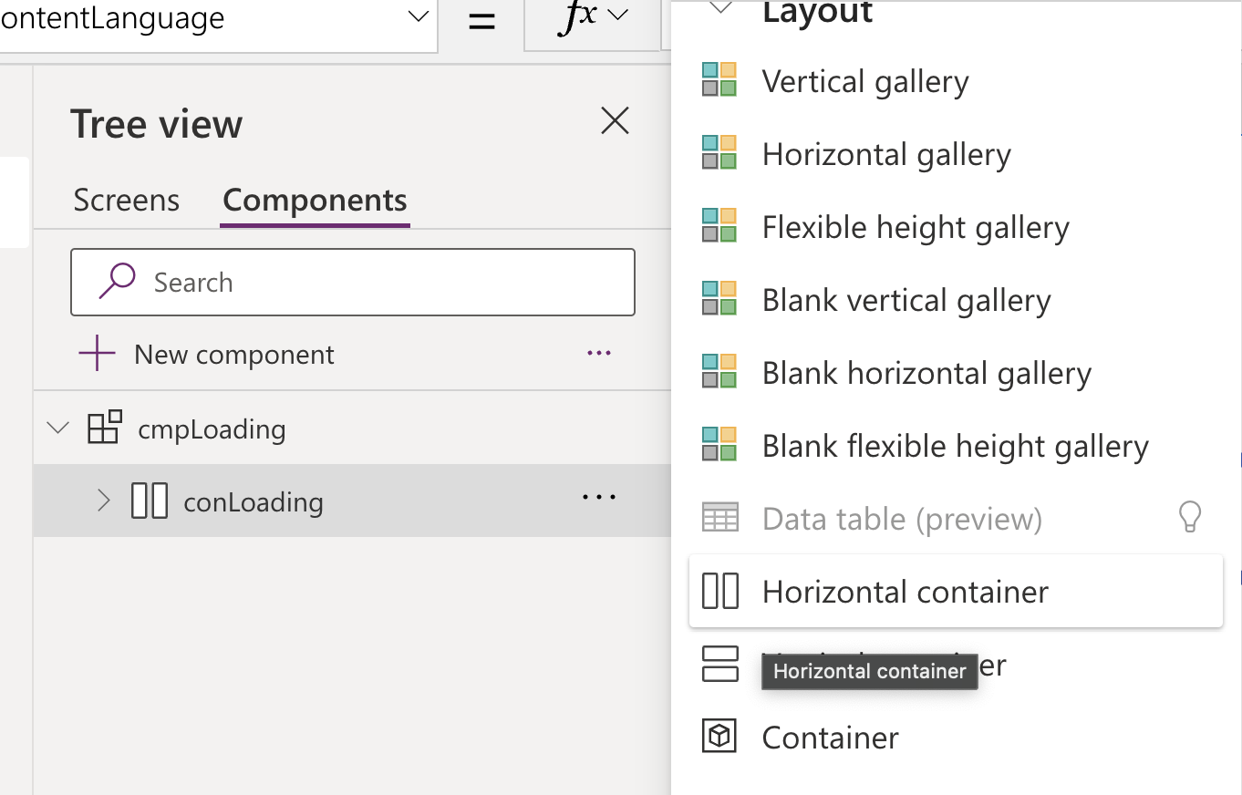 Create a horizontal container